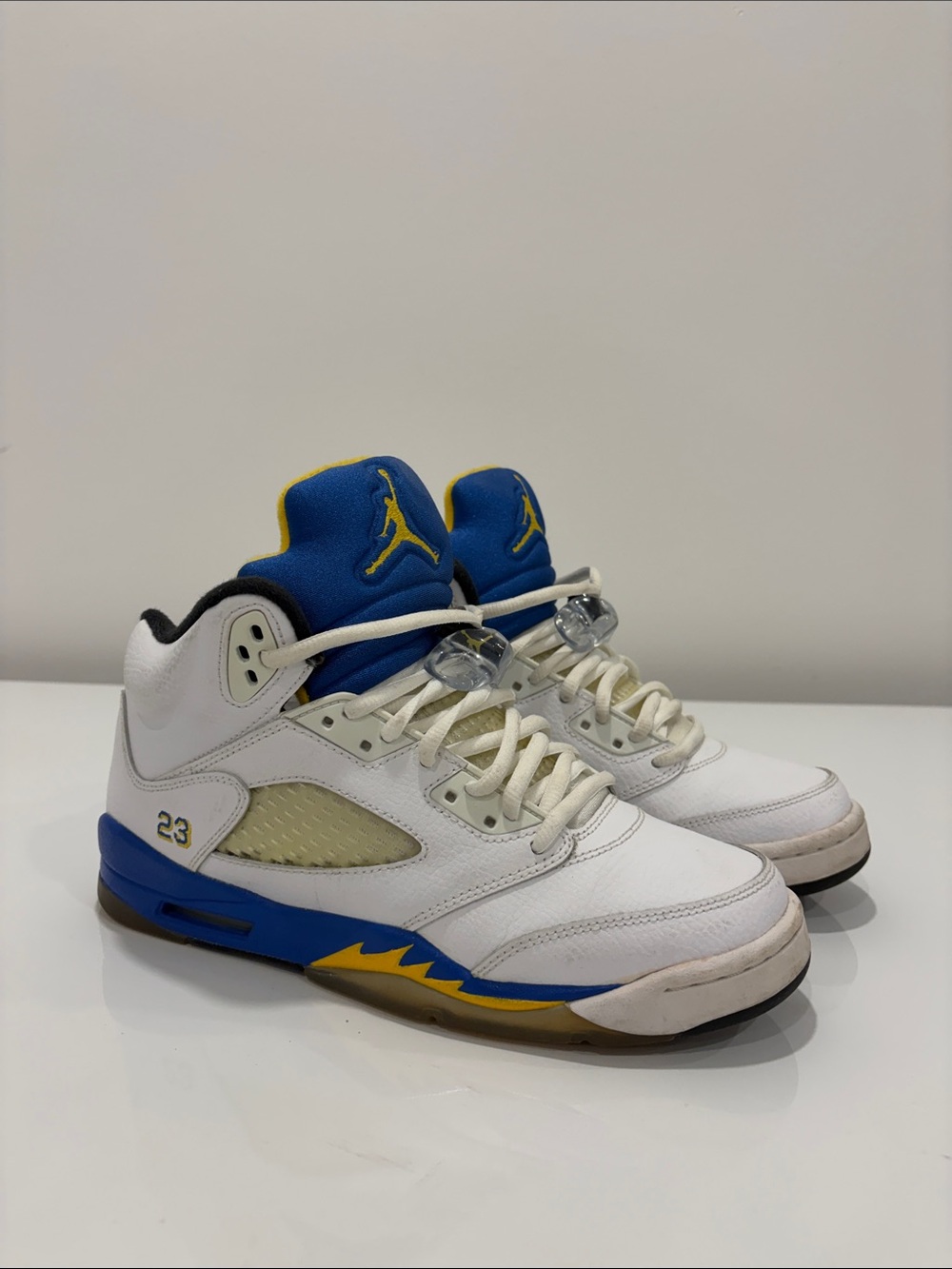 Jordan Kids White/Blue/Yellow Retro 5 Sneakers